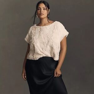 NWT Anthropologie Ivory  Faux Fur Tee Large